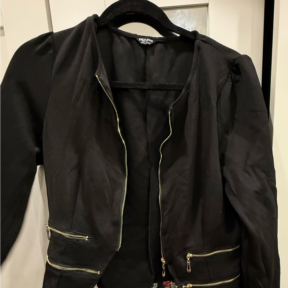 Trendy Black Jacket with Gold Accents
